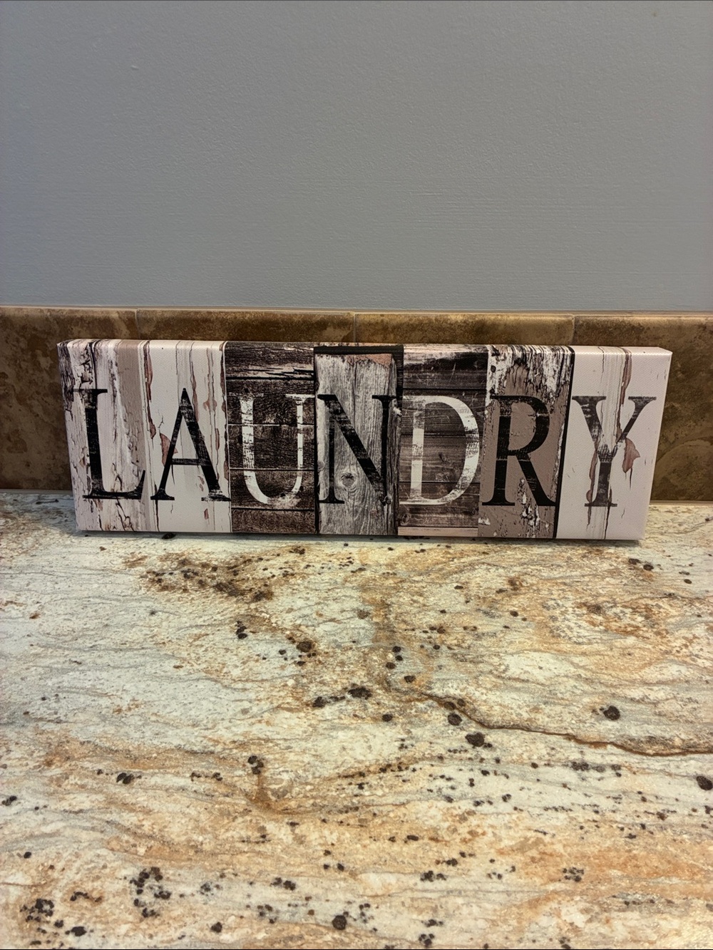 Laundry Wall Sign in Distressed Cream and Brown